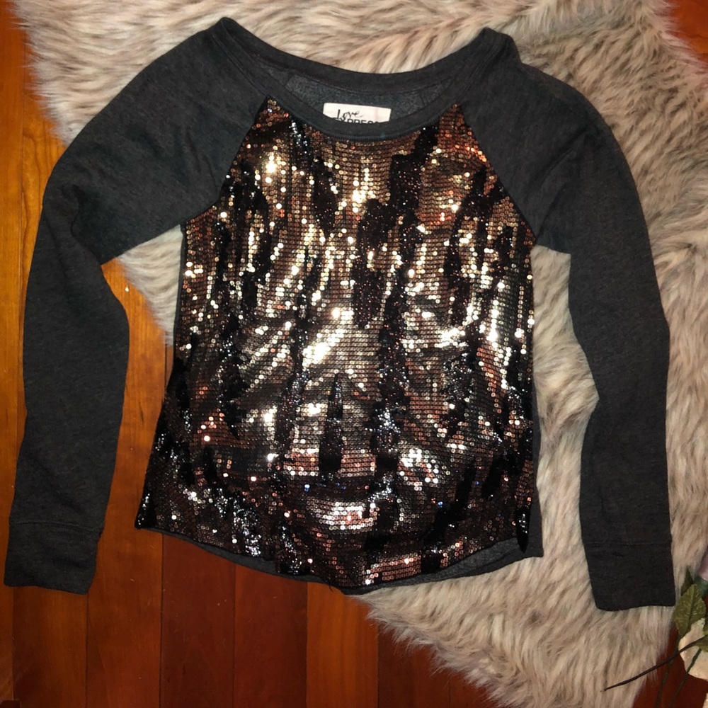 EXPRESS crew neck. Xs. Bling black and Gold - Picture 1 of 3